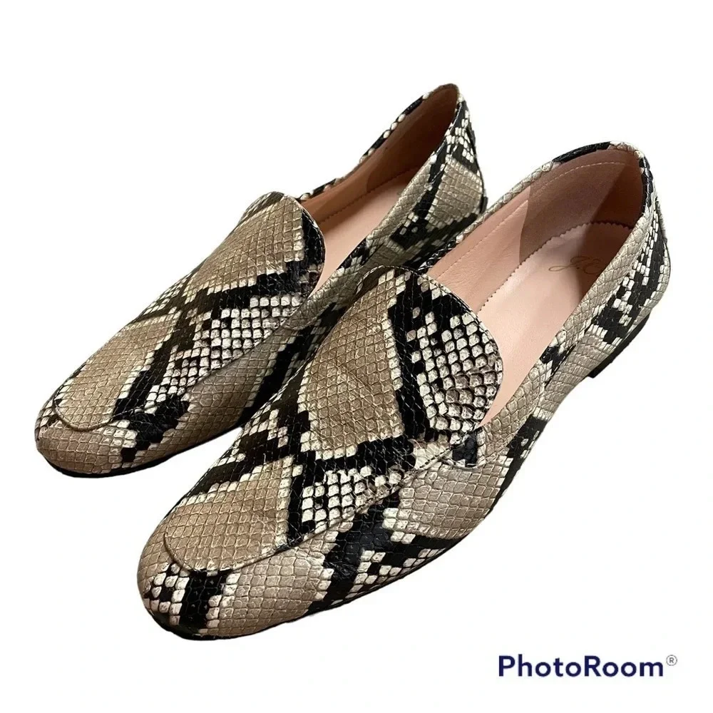 J CREW Cecile smoking slippers in snake-embossed leather AQ137 Summer 2020
